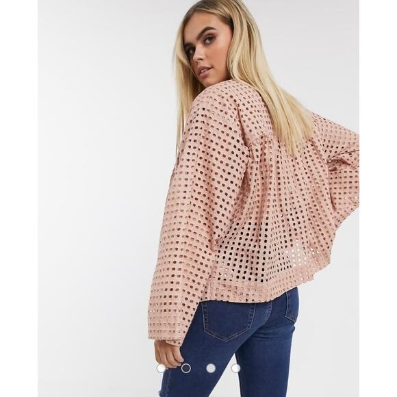 EUC ASOS maternity long sleeve smock top w/high neck & grid check broderie sz:10 - Picture 2 of 11